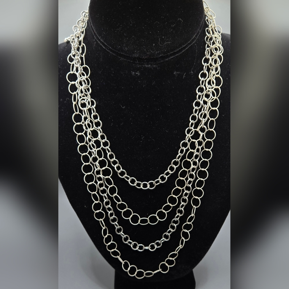 Multi Chain 4 Strand Necklace 16"-22" Silver Tone Lightweight EUC